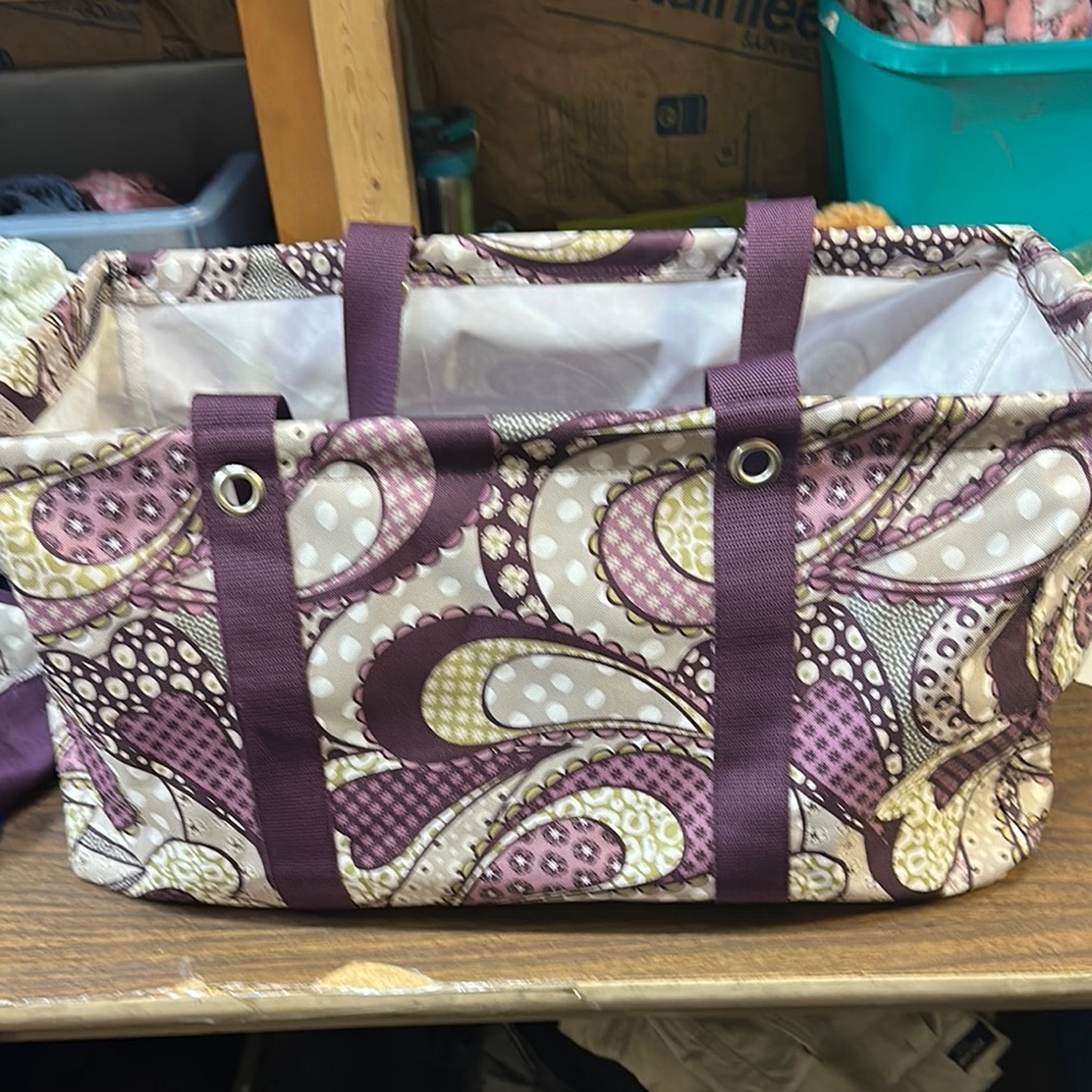 Thirty-One Purple and Cream Paisley Tote Bag